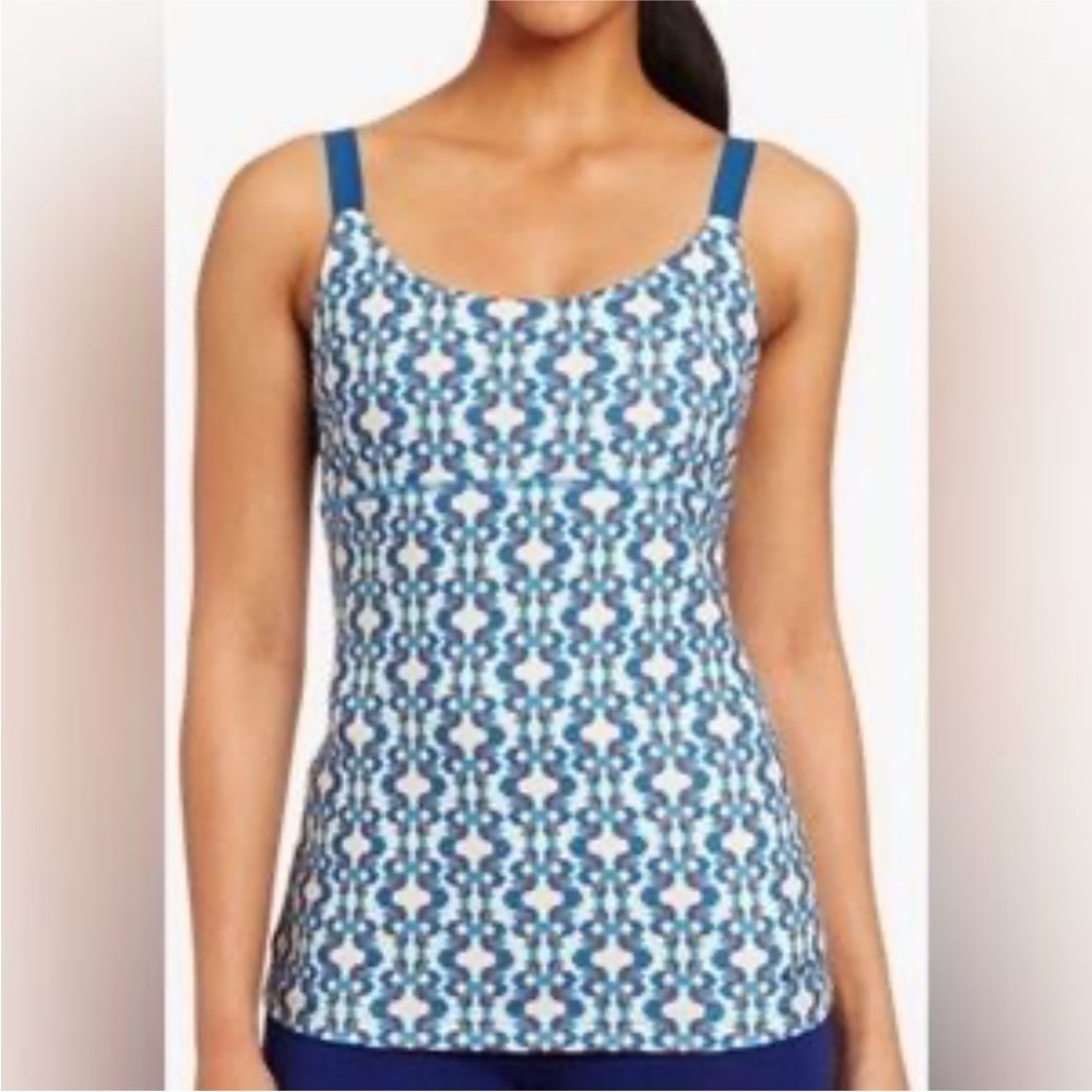 MERRELL Emery opti-wick performance tank. Cream blue & orange ikat, size medium
